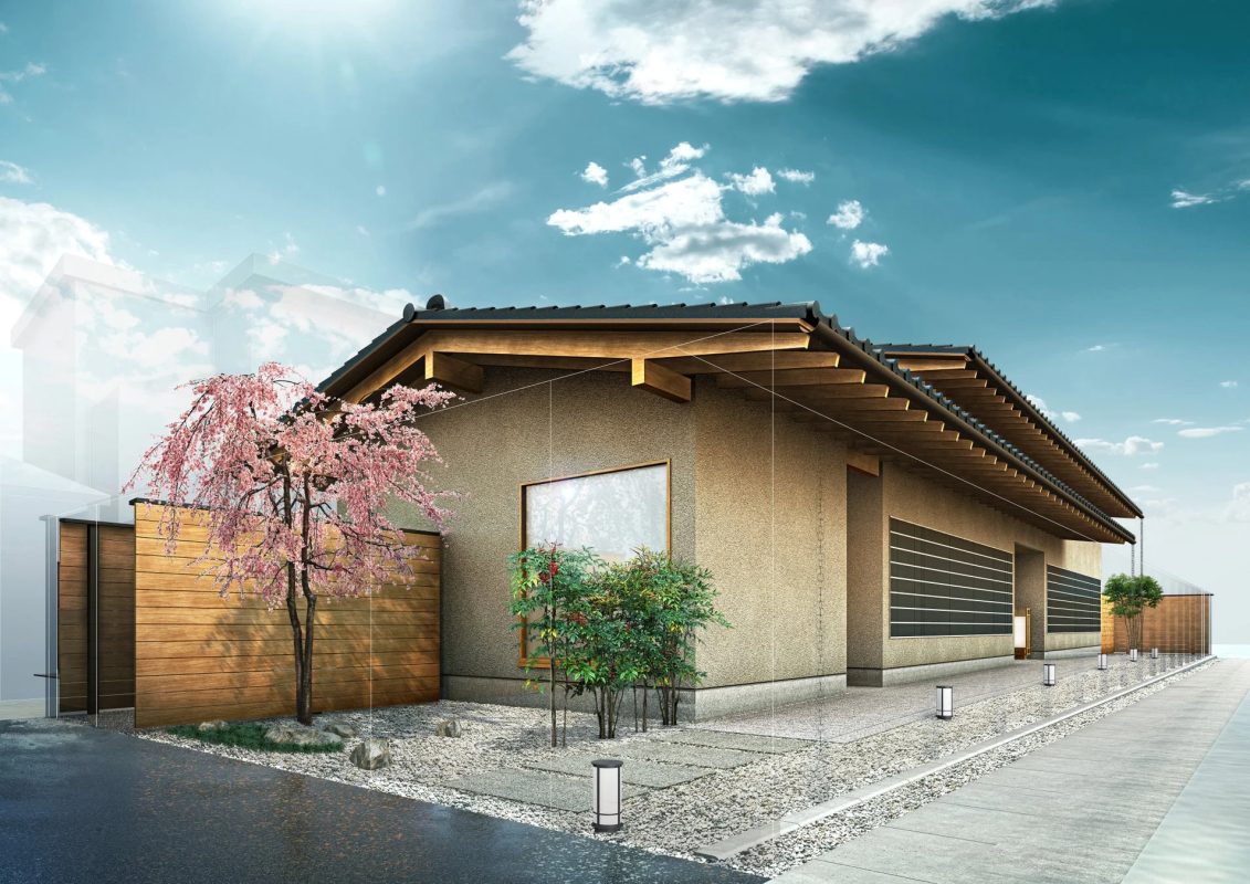 満開の桜が美しい和風建築の家屋