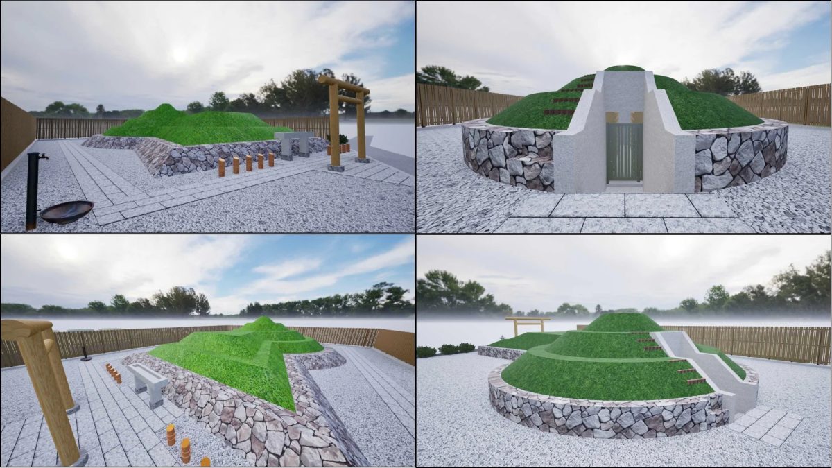 古墳の3Dレンダリング、日本庭園風