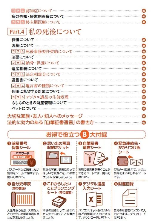 エンディングノート目次 PART3, PART4, 付録