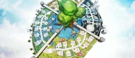 大きな木を中心に据えた円形の都市計画図